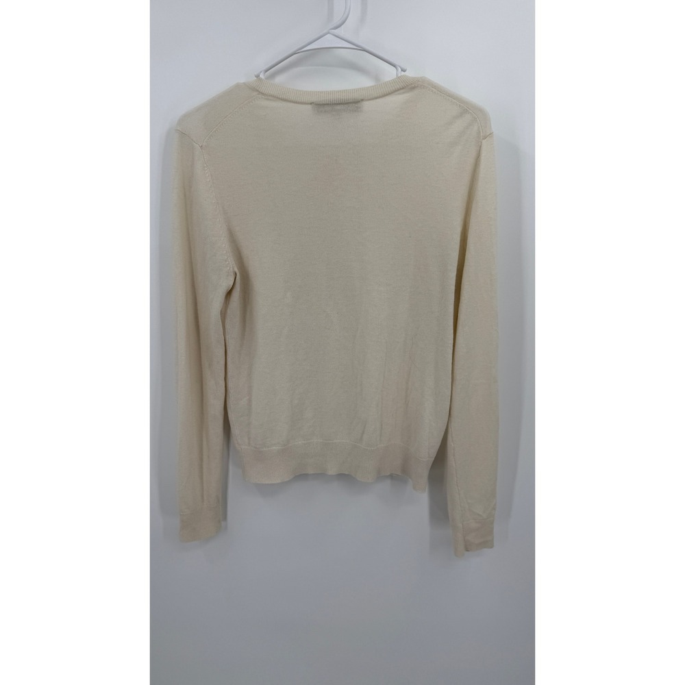 LOFT Ann Taylor Cream Button Front Cardigan Sweater Beige Crew Neck Medium - Picture 2 of 4